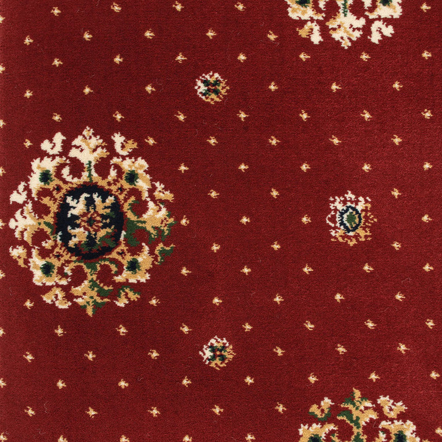 Red 2505 10 Medallion Patterned Wilton Wiltax Carpet 2.5m x 4m Remnant