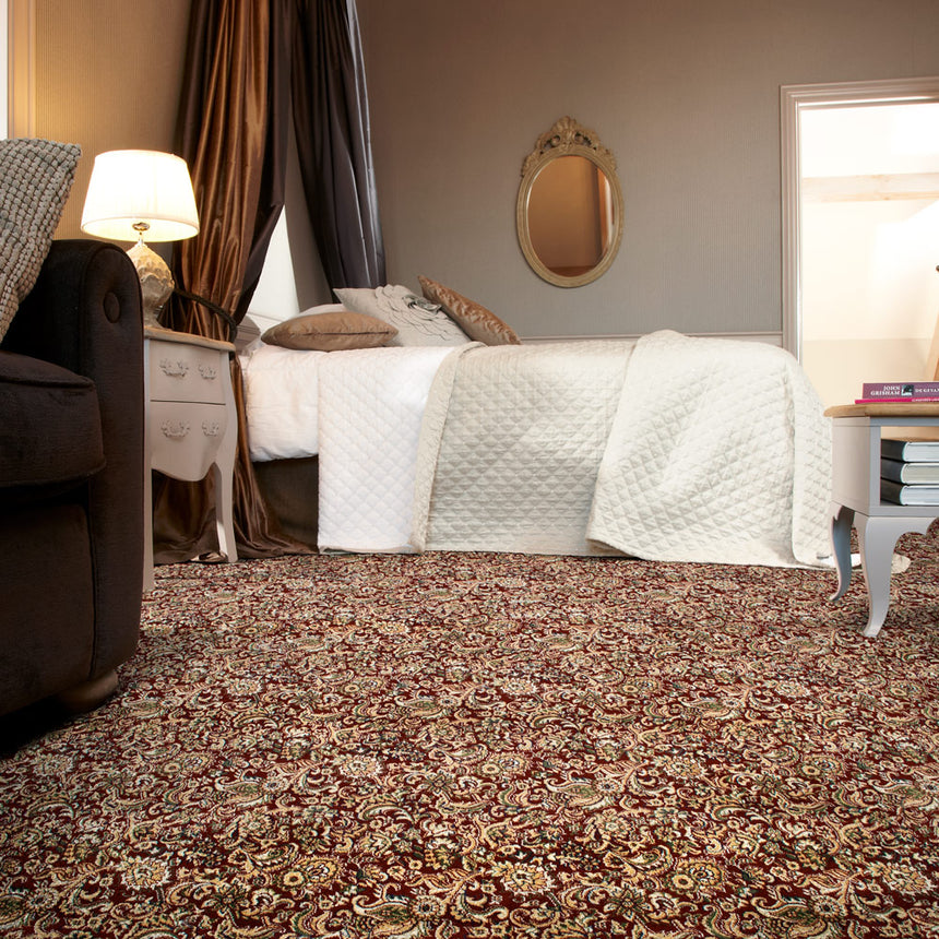 Regal Red Jacobean Wentworth Patterned Wilton Carpet