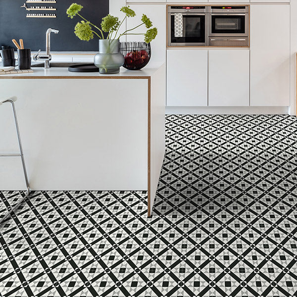 Black Modern Tile Effect Anti-Slip Vinyl Flooring For Bathroom Kitchen 2 5mm Thick Vinyl Sheet 4m 13 1 X 3m 9 9 12m