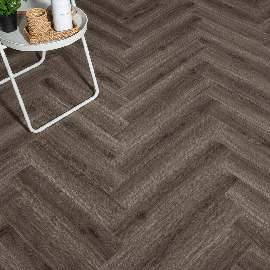 Cinder Oak Prestige Herringbone 6mm SPC Click LVT Flooring