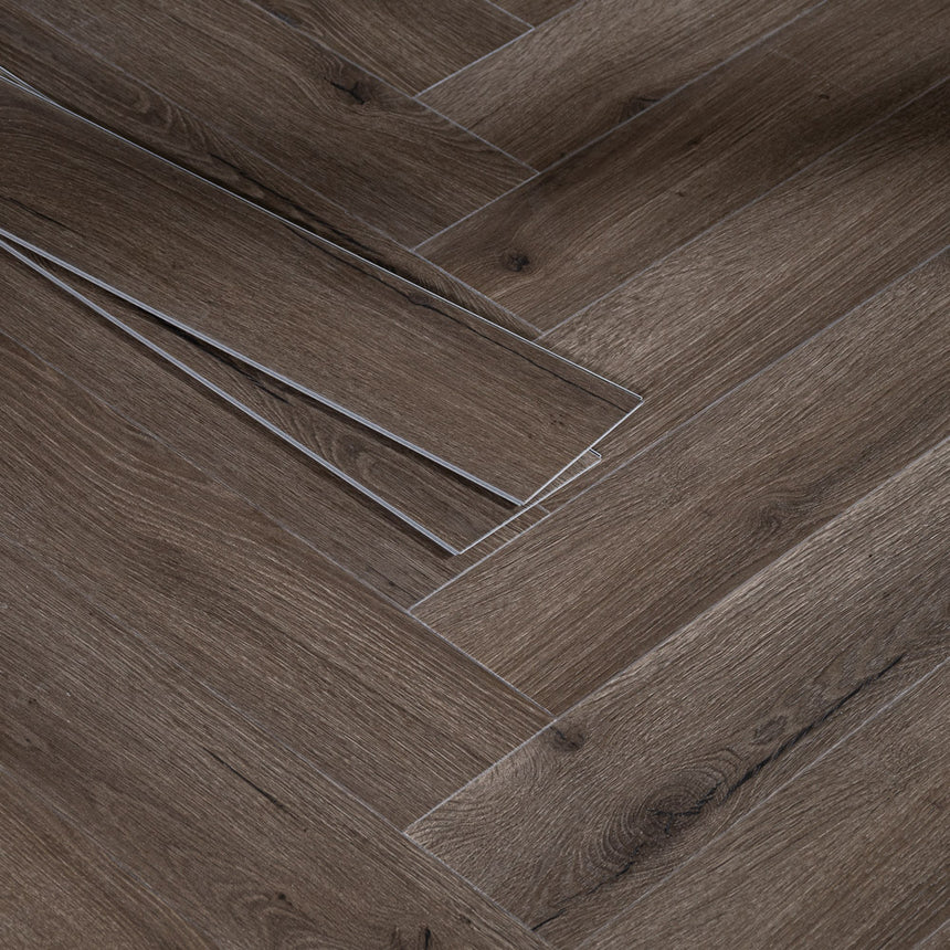 Cinder Oak Prestige Herringbone 6mm SPC Click LVT Flooring