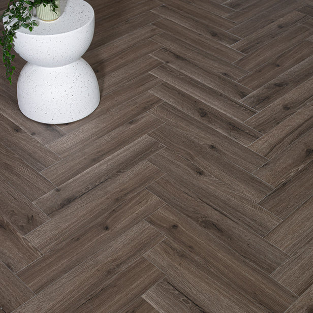 Cinder Oak Prestige Herringbone 6mm SPC Click LVT Flooring