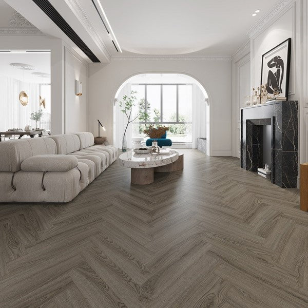 Grey Herringbone Floor Living Room