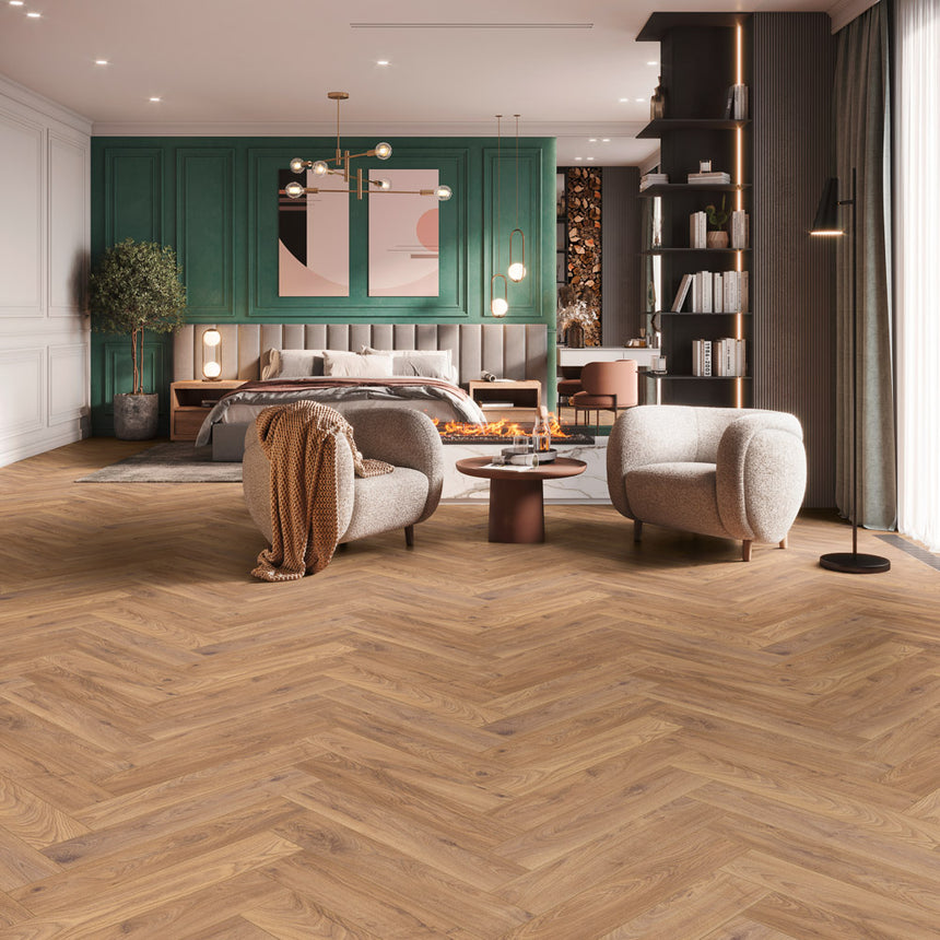 Firebrand Oak K450 Herringbone 8mm Laminate Flooring by Krono Original