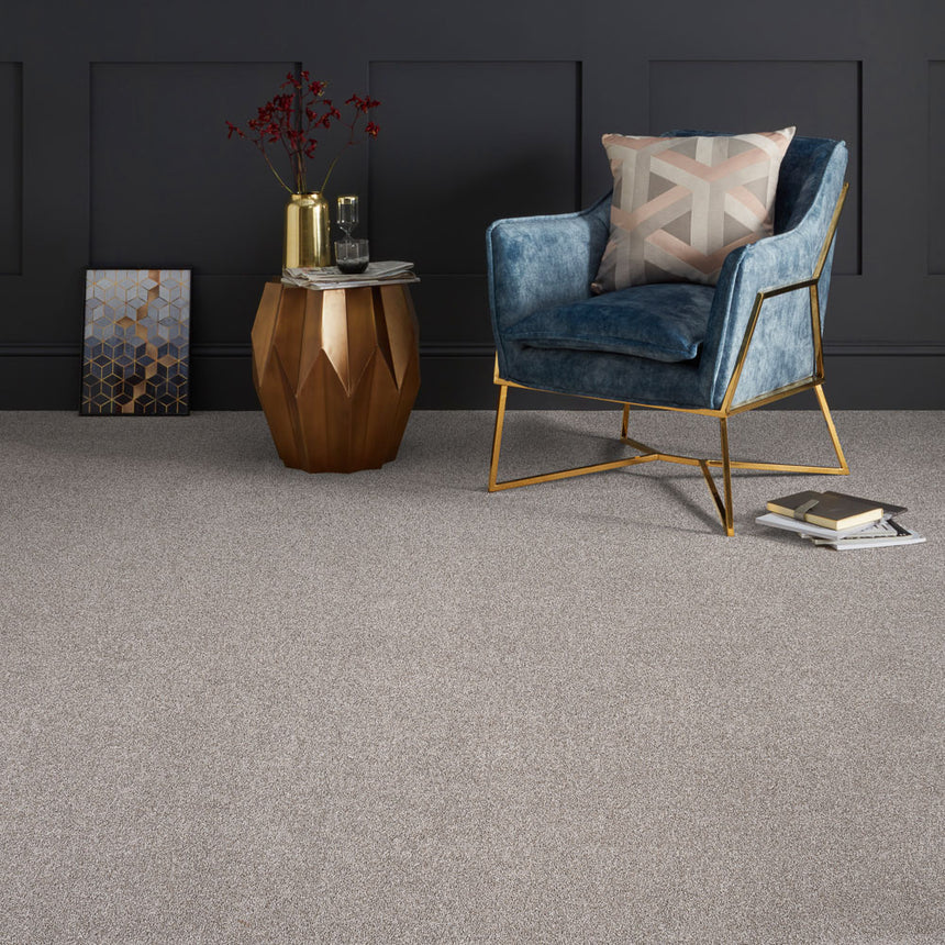 Grey Beige Tuscany Saxony Carpet 3.66m Wide Clearance