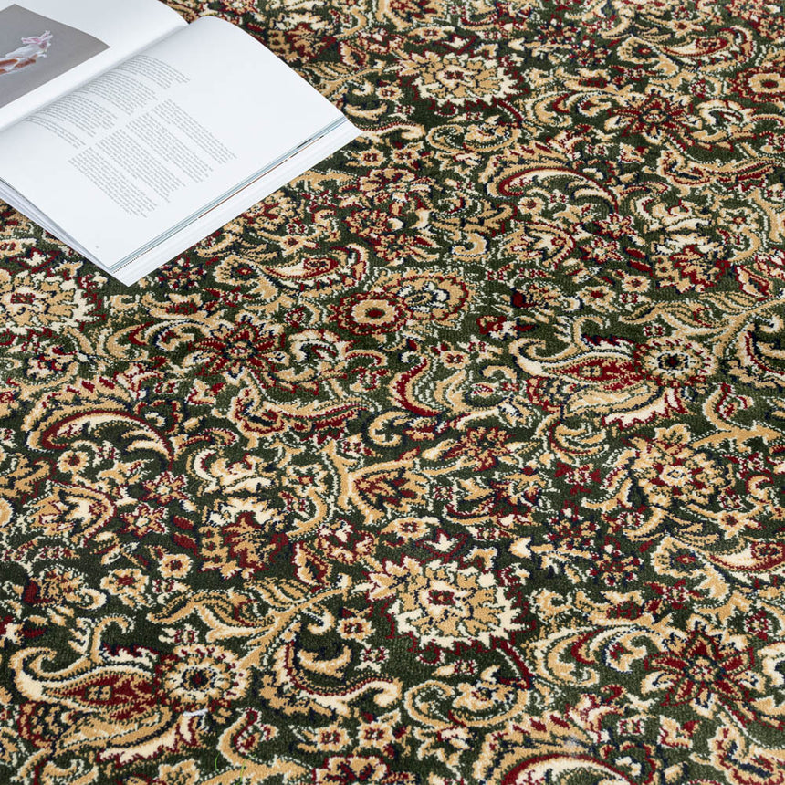 Meadow Green Jacobean Wentworth Patterned Wilton Carpet