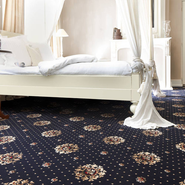 Midnight Blue 2505 30 Medallion Patterned Wilton Wiltax Carpet 2.2m x 4m Remnant