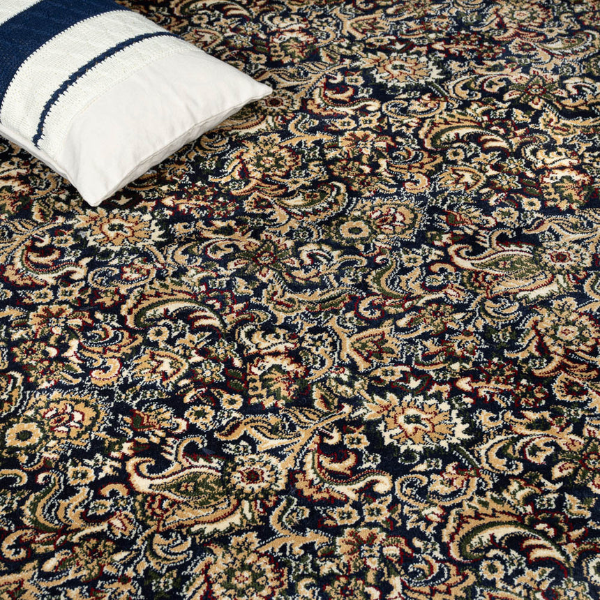 Midnight Blue Jacobean Wentworth Patterned Wilton Carpet