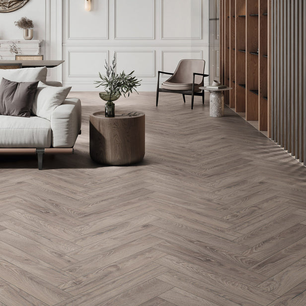 Rutherford Grey Oak K488 Herringbone 8mm Laminate Flooring by Krono Original