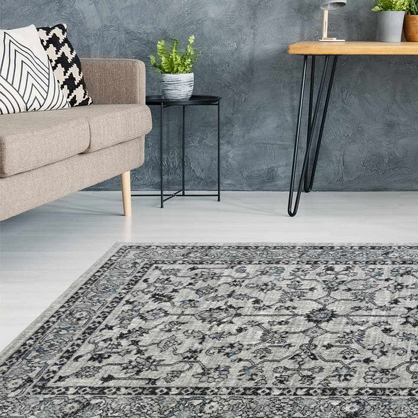 Grey Traditional Capella Patterned Rug