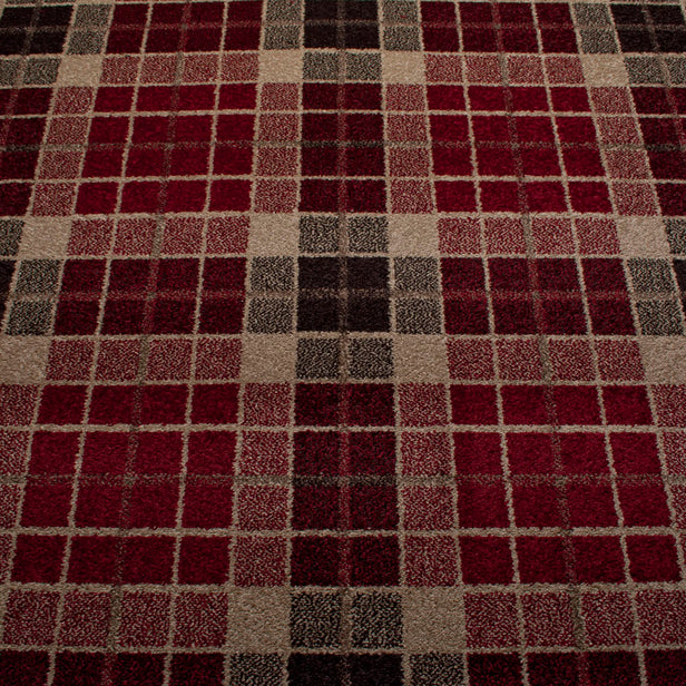 Red Tartan Style Square Castle Wilton Carpet