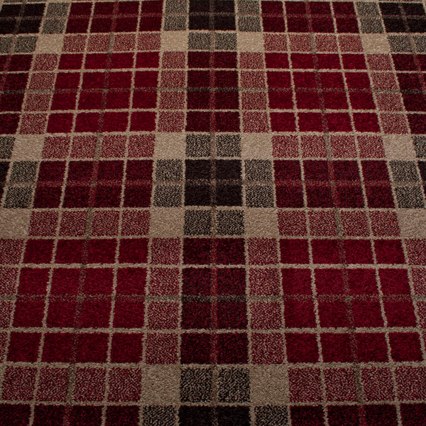 Red Tartan Style Square Castle Wilton Carpet